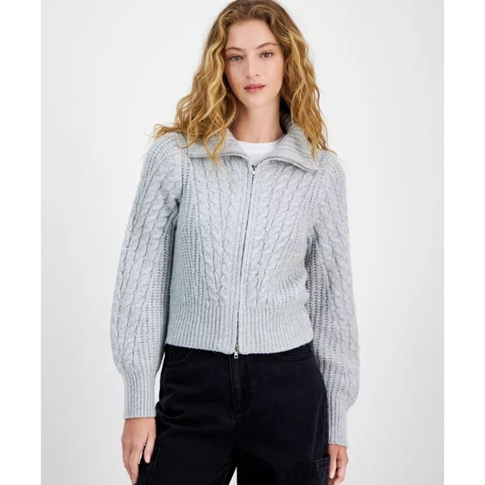 Hippie Rose Juniors' Cable-Knit Zip Sweater NWT Blue Opal Large